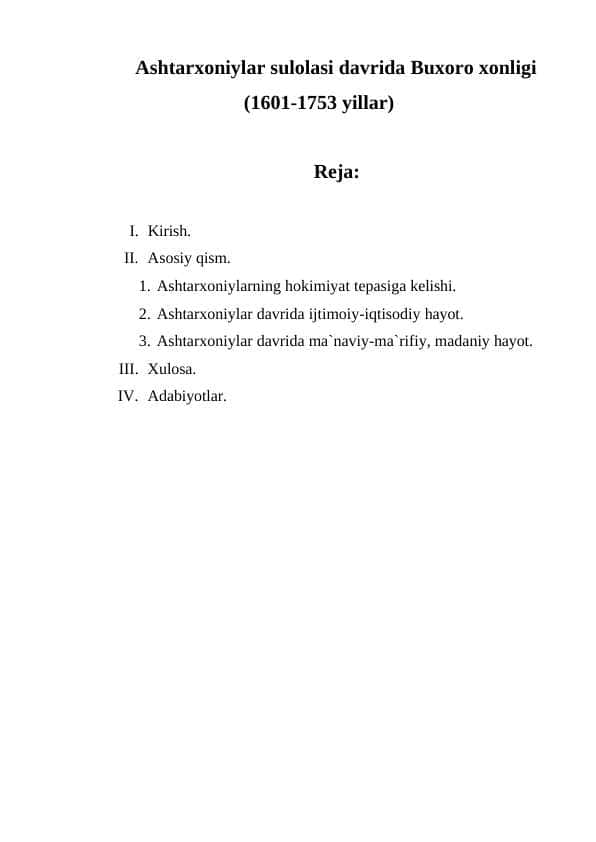 Ashtarxoniylar sulolasi davrida Buxoro xonligi