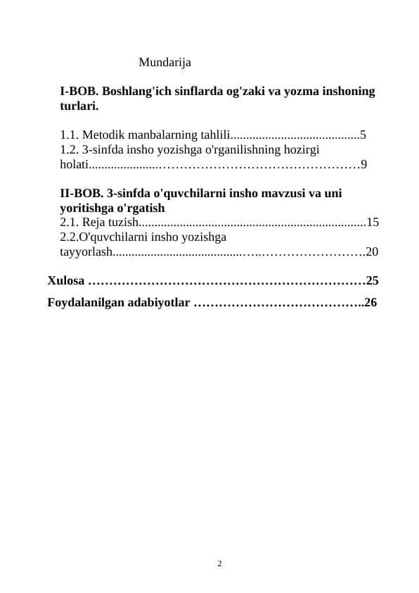 Boshlangʻich sinfda insho yozishga oʻrgatish
