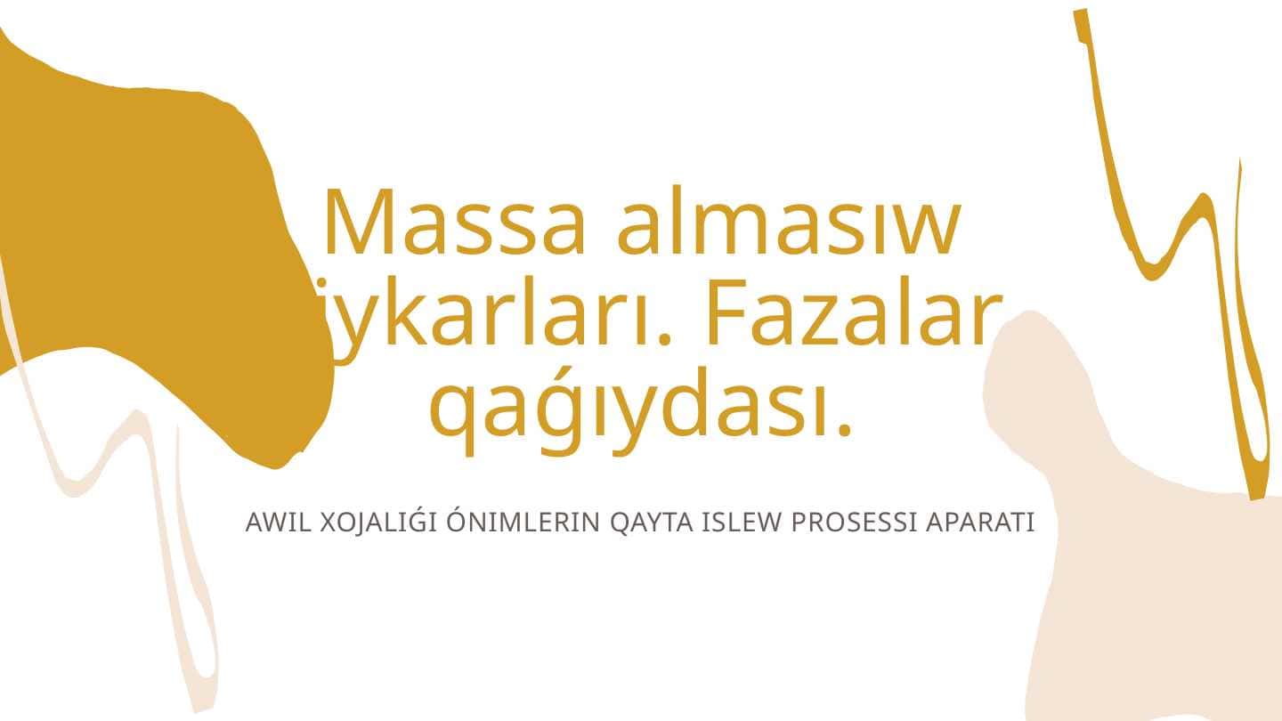 Massa almasıw tiykarları. Fazalar qaǵıydası.
