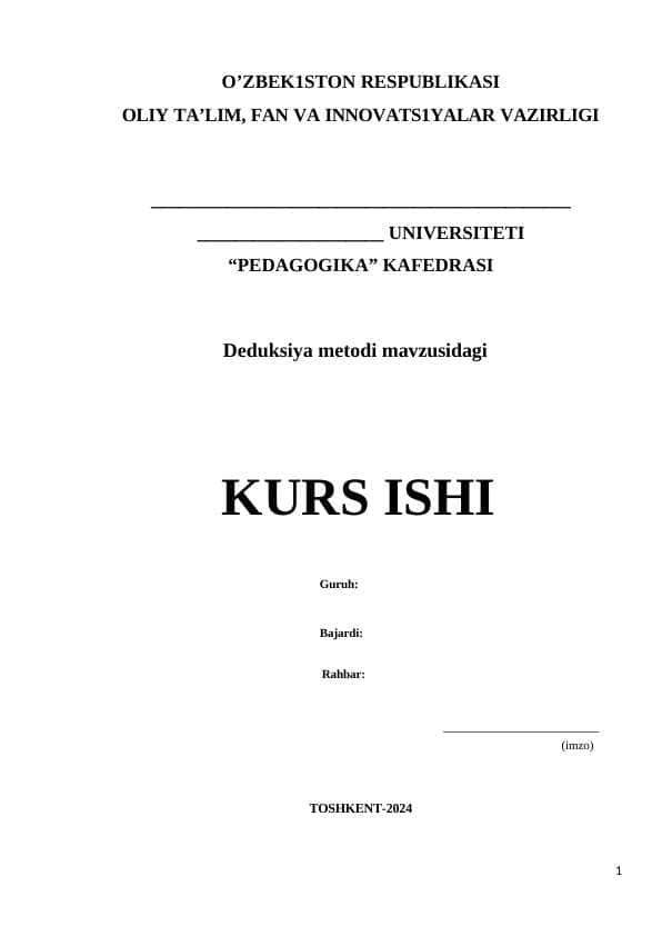 Deduksiya metodi kurs ishi