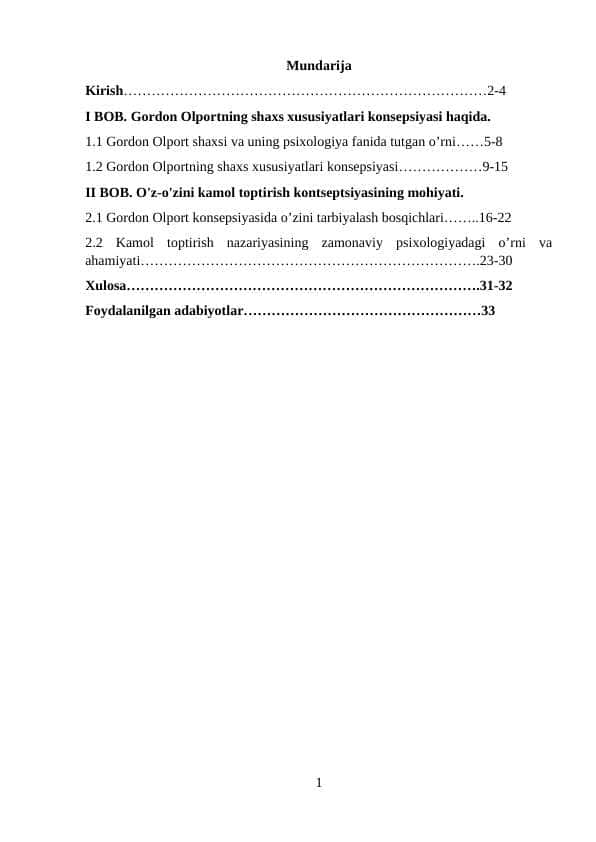 Gordon Olportning shaxs xususiyatlari konsepsiyasi haqida
