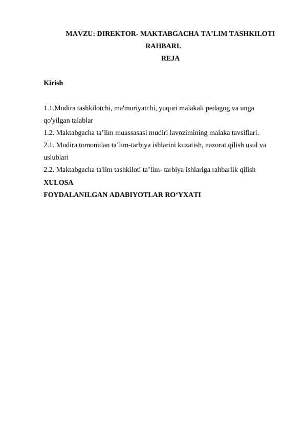 DIREKTOR- MAKTABGACHA TA’LIM TASHKILOTI RAXBARI