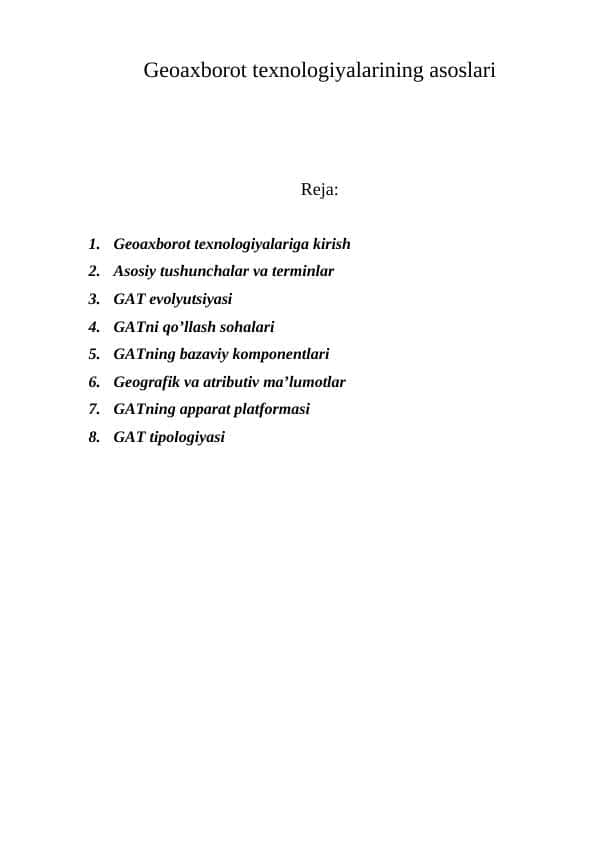 Geoaxborot texnologiyalarining asoslari R