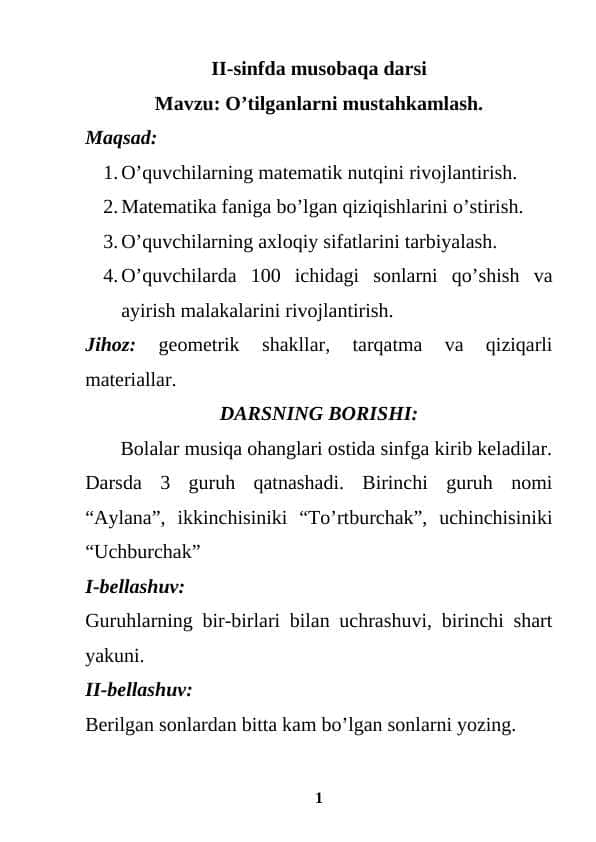 II-sinfda musobaqa darsi