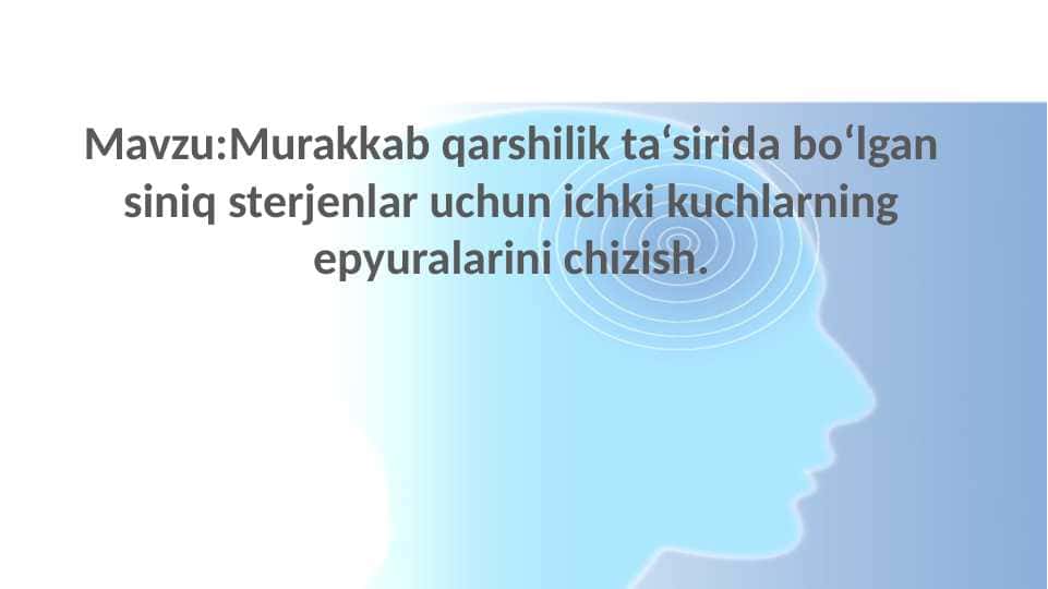 Murakkab qarshilik ta'sirida bo'lgan siniq sterjenlar uchun ichki kuchlanishning epyurasini chizish