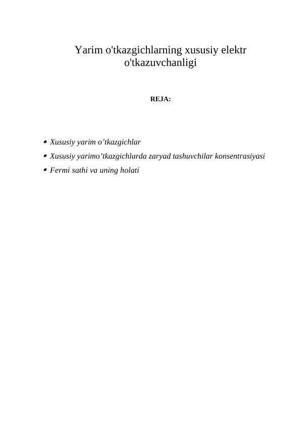 Yarim o'tkazgichlarning xususiy elektr o'tkazuvchanligi