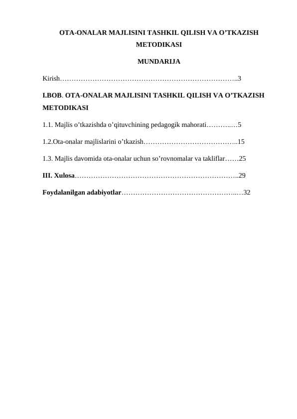 Ota-onalar majlislarini tashkil etish metodikasi