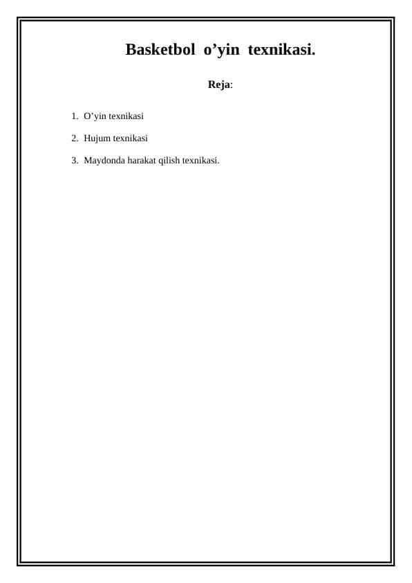 Basketbol o’yin texnikasi