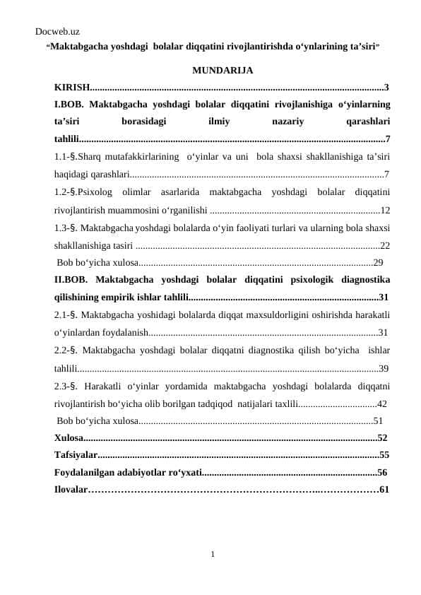 Maktabgacha yoshdagi bolalar diqqatini rivojlantirishda o‘ynlarining ta’siri”