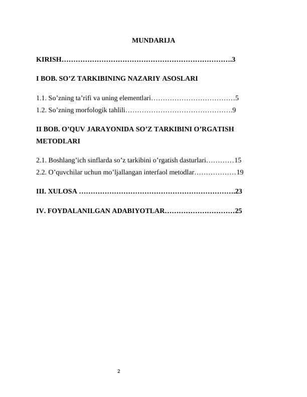 Boshlangʻich sinflarda ʼʼSoʻz tarkibini oʻrgatish metodikasi