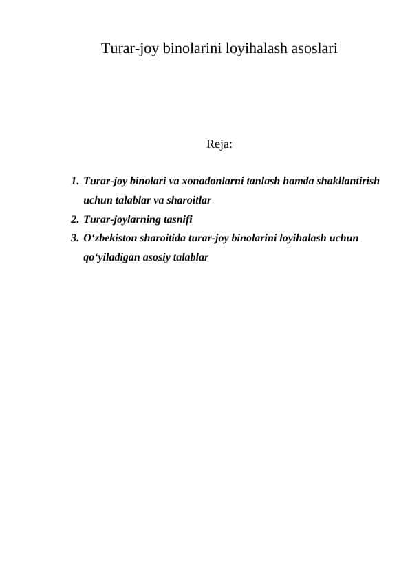 Turar-joy binolarini loyihalash asoslari