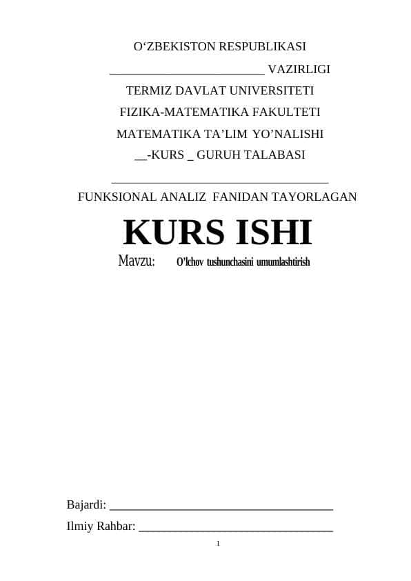 O’lchov tushunchasini umumlashtirish
