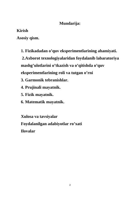 Garmonik tebranishlar. Prujinali va matematik mayatniklar