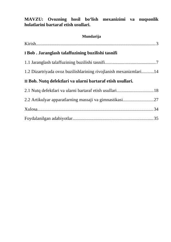 Ovozning hosil bo‘lish mexanizimi va nuqsonlik holatlarini bartaraf etish usullari