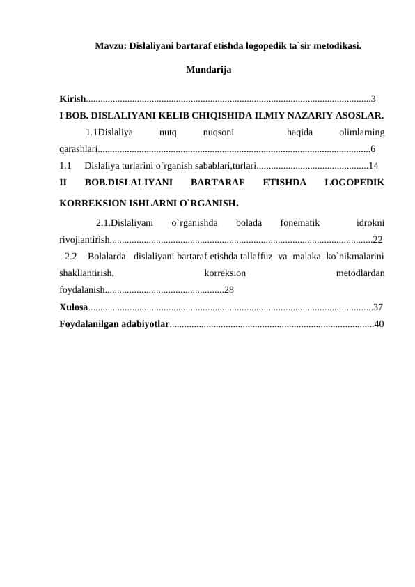 Dislaliyani bartaraf etishda logopedik ta`sir metodikasi