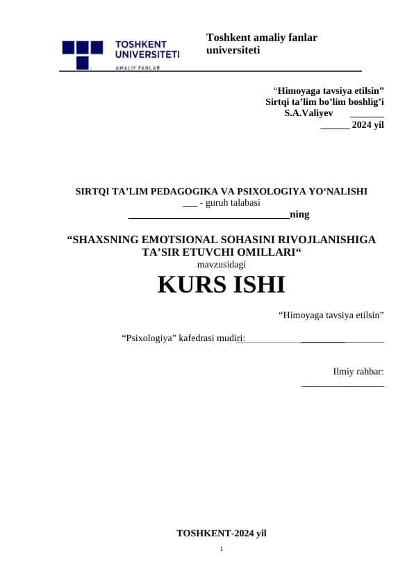 SHAXSNING EMOTSIONAL SOHASINI RIVOJLANISHIGA TA’SIR ETUVCHI OMILLARI