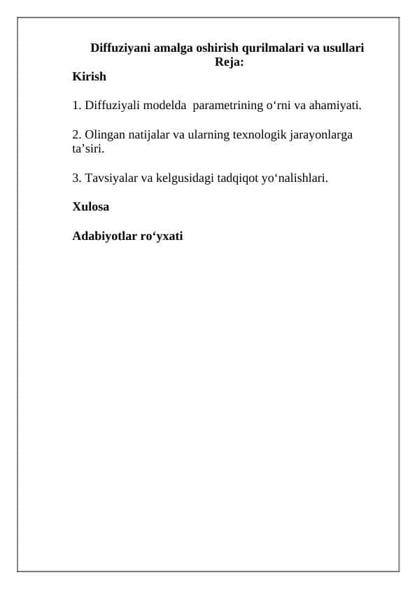 Diffuziya jarayonlarining texnologik ahamiyati