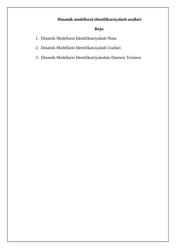 Dinamik modellarni identifikatsiyalash usullari