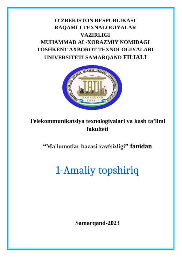 Sql operatorlari (Ma'lumotlar bazasi xavfsizligi)
