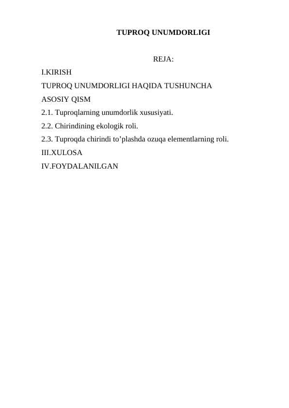TUPROQ UNUMDORLIGI