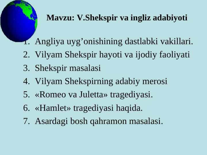 Shekspir hayoti va ijodi
