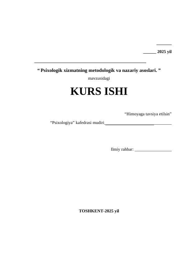 Psixologik xizmatning metodologik va nazariy asoslari