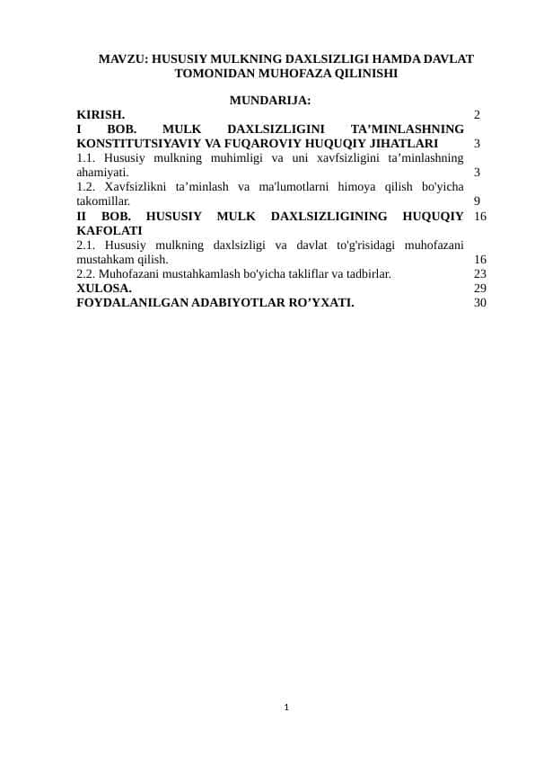 Hususiy mulkning daxlsizligi hamda davlat tomonidan muhofaza qilinishi.docx