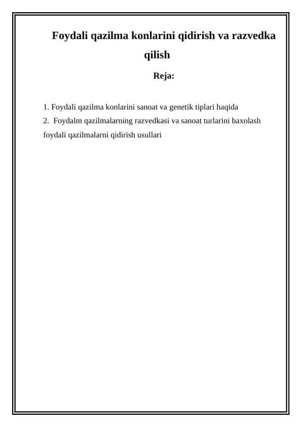 Foydali qazilma konlarini qidirish va razvedka qilish