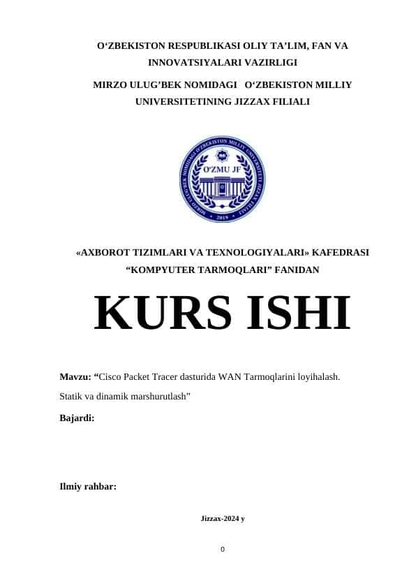 Kurs ishi. Kompyuter tarmoqlari fanidan