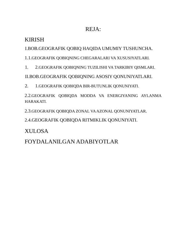 «Geografik qobiqning asosiy qonuniyatlari»