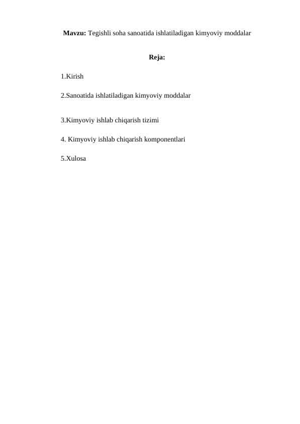 Tegishli soha sanoatida ishlatiladigan kimyoviy moddalar