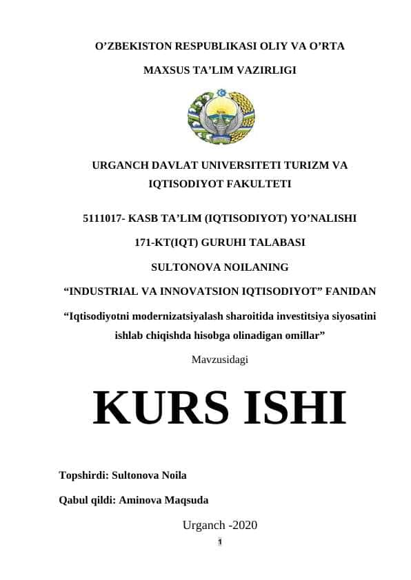 Industrial va innovatsion iqtisodiyot