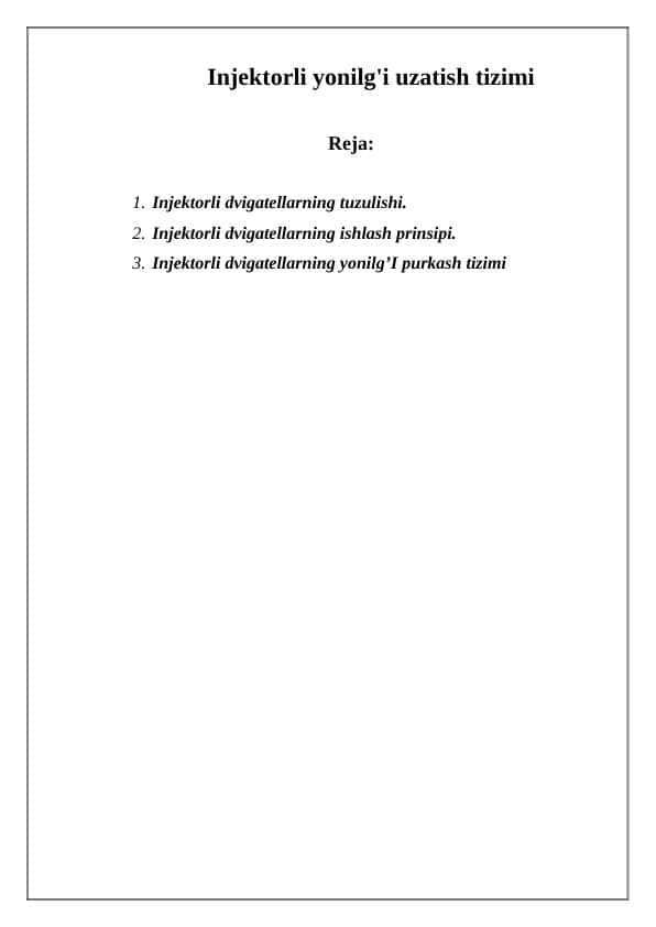 Injektorli yonilg'i uzatish tizimi