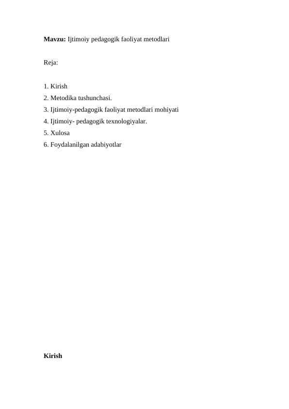 Ijtimoiy pedagogik faoliyat metodlari