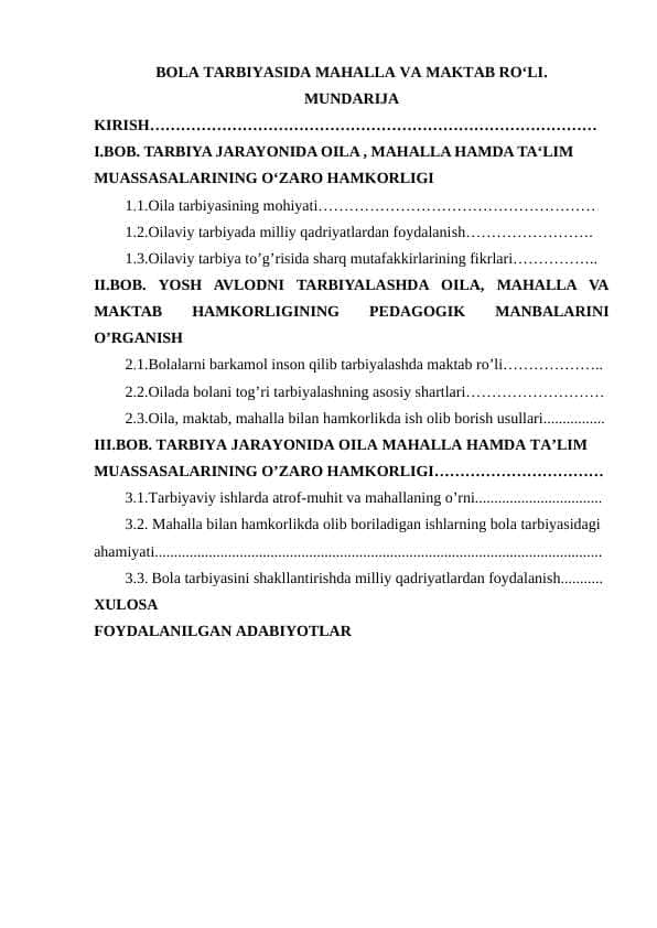 BOLA TARBIYASIDA MAHALLA VA MAKTAB RO‘LI.