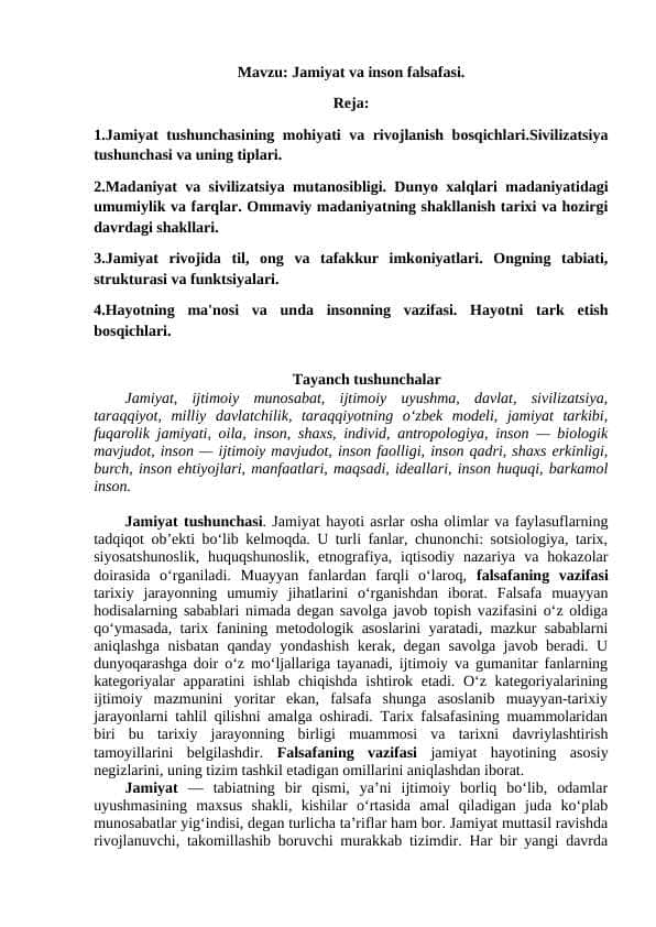 Jamiyat va inson falsafasi