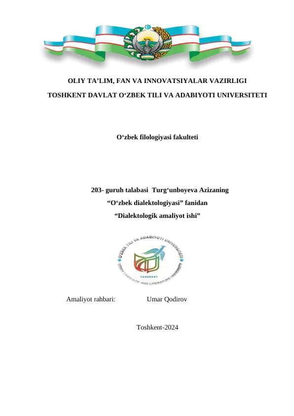 Dilalektologik amaliyot ishi