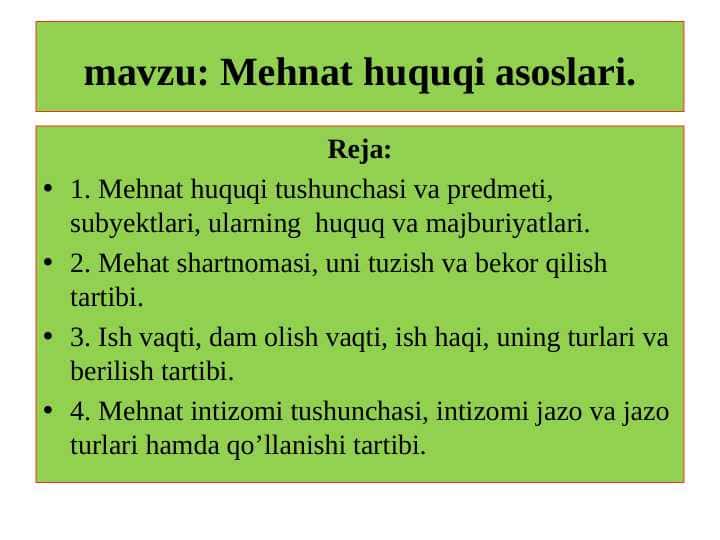 Mehnat huquqi asoslari