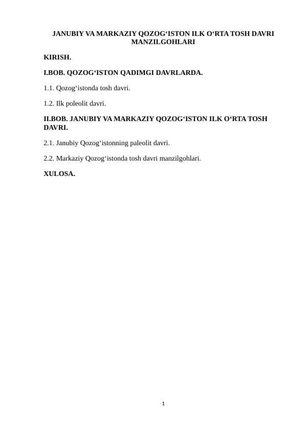 Janubiy va markaziy qozogʻiston ilk oʻrta tosh davri manzilgohlari