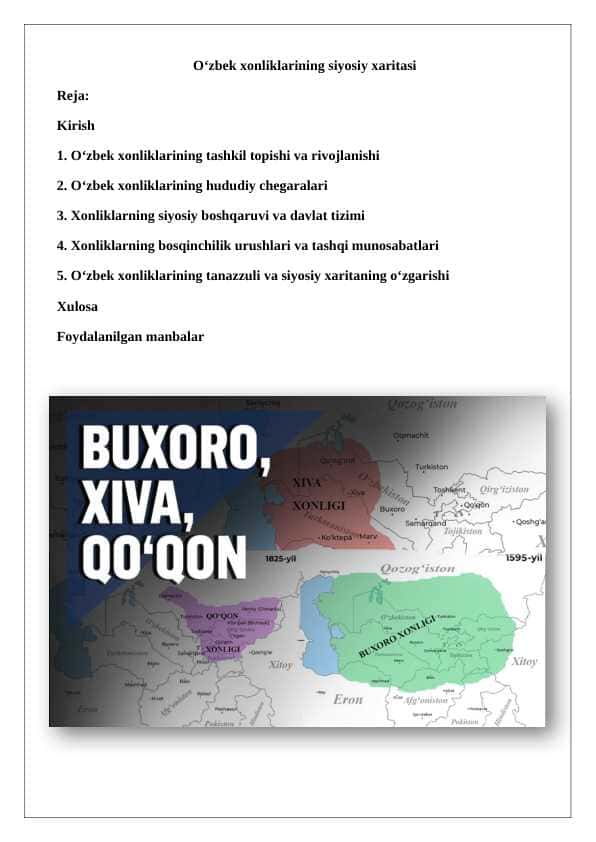 O‘zbek xonliklarining siyosiy xaritasi