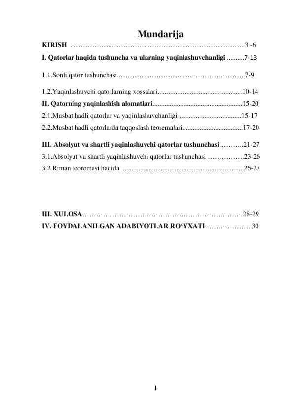SHARTLI YAQINLASHUVCHI QATORLAR. RIMAN TEOREMASI