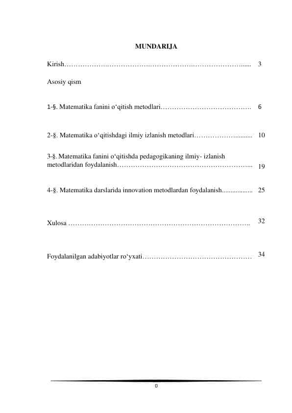 MATEMATIKA FANINI O‘QITISHDA INNOVATSION METODLARDAN FOYDALANISH
