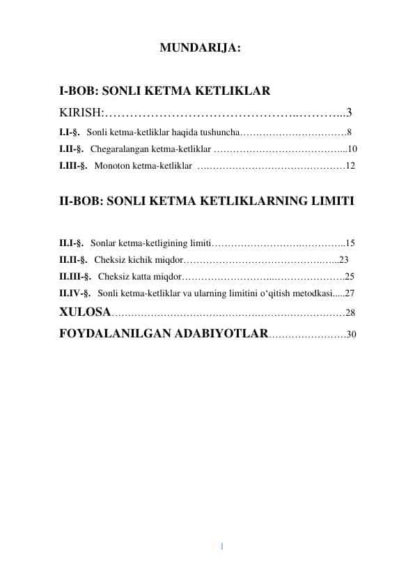 SONLI KETMA-KETLIKLAR