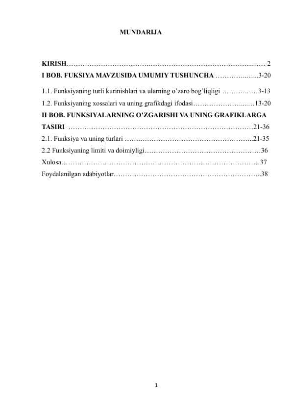 UMUMTA’LIM MAKTABLARI MATEMATIKA KURSIDA FUNKSIYA TUSHUNCHASINI KIRITISH METODIKASI