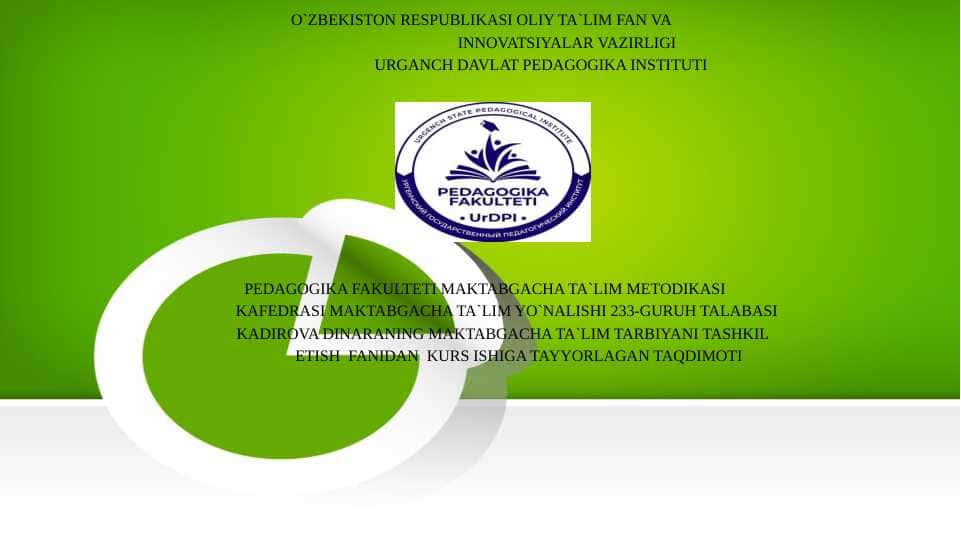 Maktabgacha ta`limni tashkil etish uchun ishchi hujjatlar