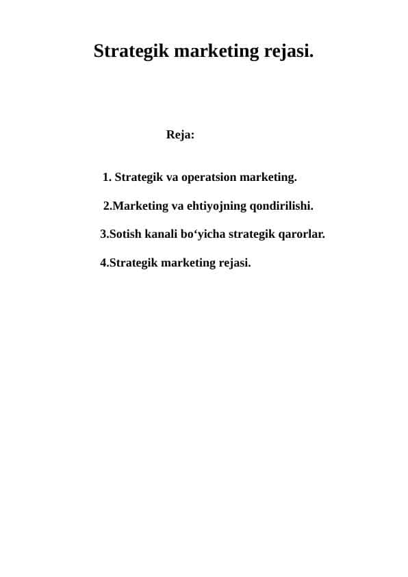 Strategik marketing rejasi.