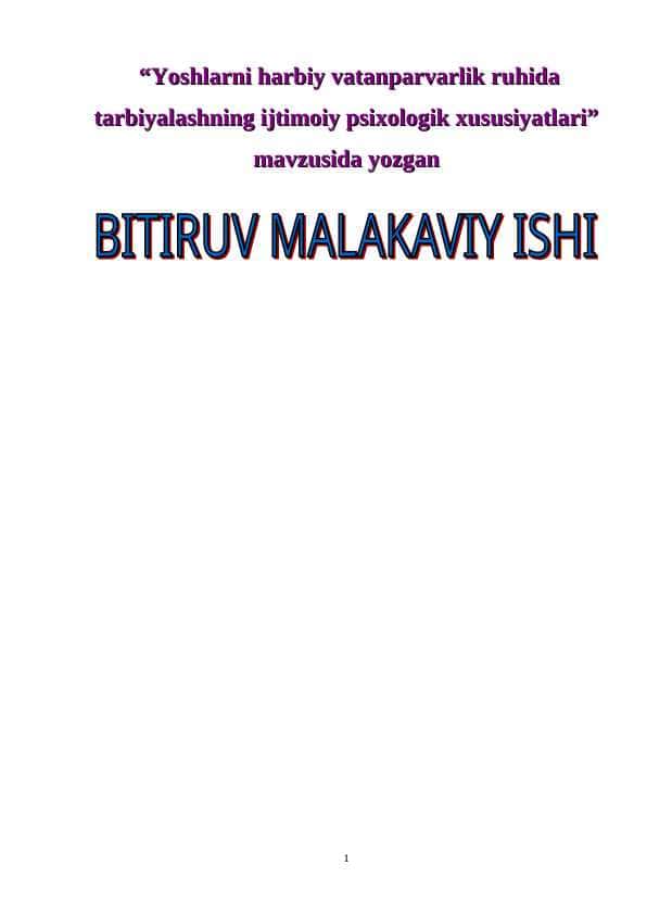 yoshlarni harbiy vatanparvarlik ruhida tarbiyalashning ijtimoiy psixalogik xususiyatlari