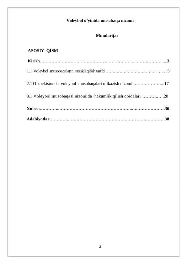 Voleybol o’yinida musobaqa nizomi