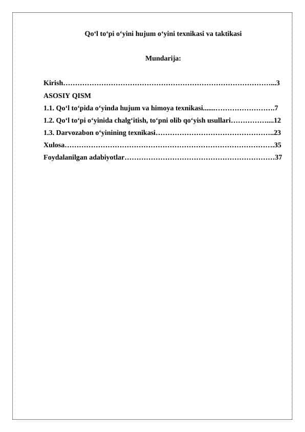Qo‘l to‘pi o‘yini hujum o‘yini texnikasi va taktikasi