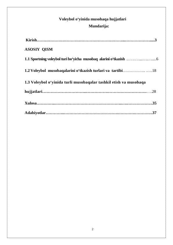 Voleybol o‘yinida musobaqa hujjatlari